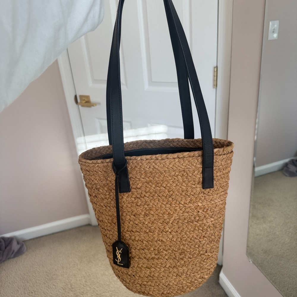 Yves Saint Laurent Panier Tan Woven Tote Bucket Bag